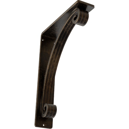Ekena Millwork Legacy Wrought Iron Bracket, (Triple center brace), Antiqued Brass 2"W x 7 1/2"D x 10"H BKTM02X07X10TLEABS